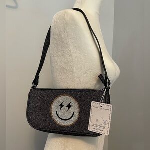 Skinnydip Black Glitter Smiley Cross-Eye Shoulder Bag